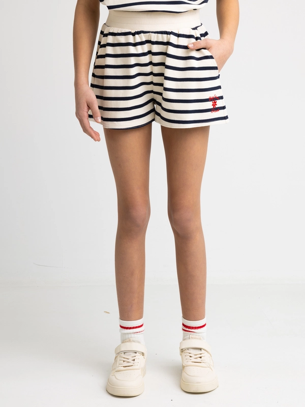 Szorty dziewczęce w paski granatowo-beżowe Marunash 403