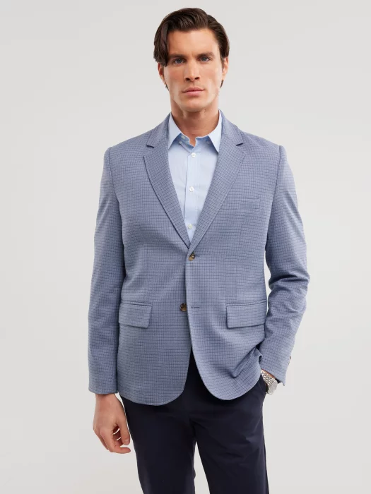 Marynarka męska w delikatną kratę niebieska Gregon 401