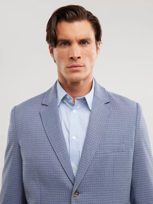 Marynarka męska w delikatną kratę niebieska Gregon 401