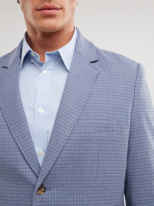 Marynarka męska w delikatną kratę niebieska Gregon 401