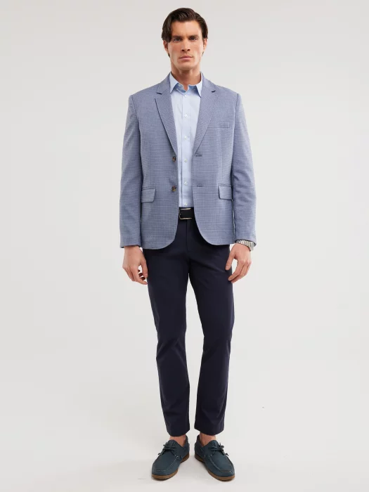 Marynarka męska w delikatną kratę niebieska Gregon 401