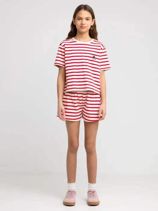 Szorty dziewczęce w paski czerwono-beżowe Marunash 603