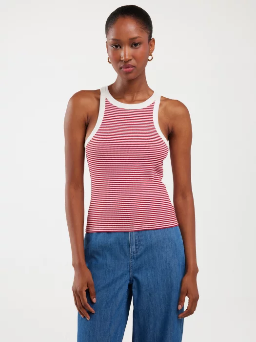Koszulka damska slim na ramiączkach w prążek biało-czerwona Livia 603