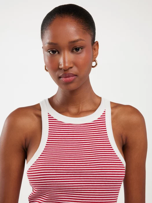 Koszulka damska slim na ramiączkach w prążek biało-czerwona Livia 603