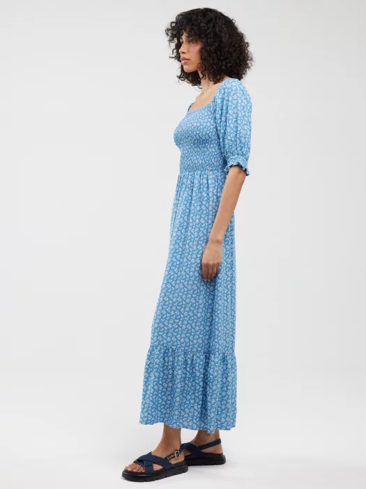 Sukienka damska maxi z motywem kwiatowym niebieska Dinova 402