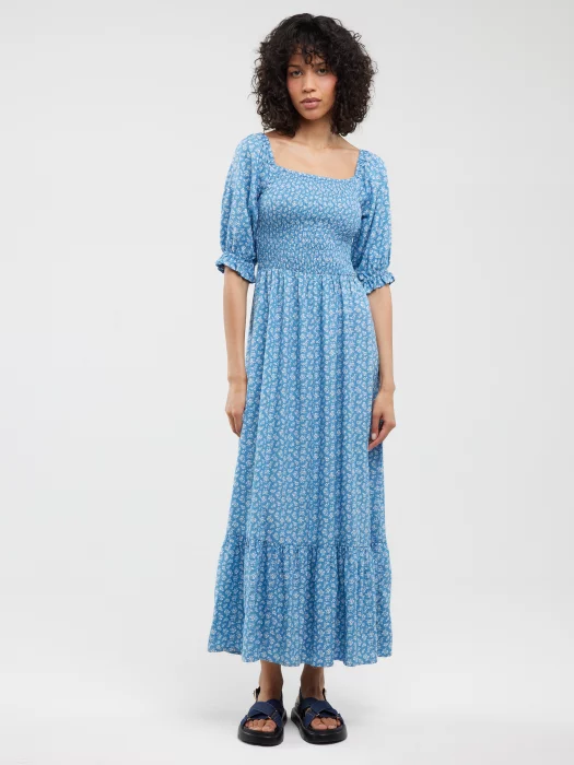Sukienka damska maxi z motywem kwiatowym niebieska Dinova 402