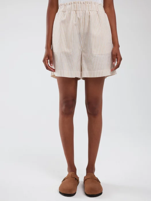 Szorty damskie lniane w prążek beżowe Endasi 805