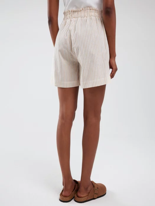 Szorty damskie lniane w prążek beżowe Endasi 805