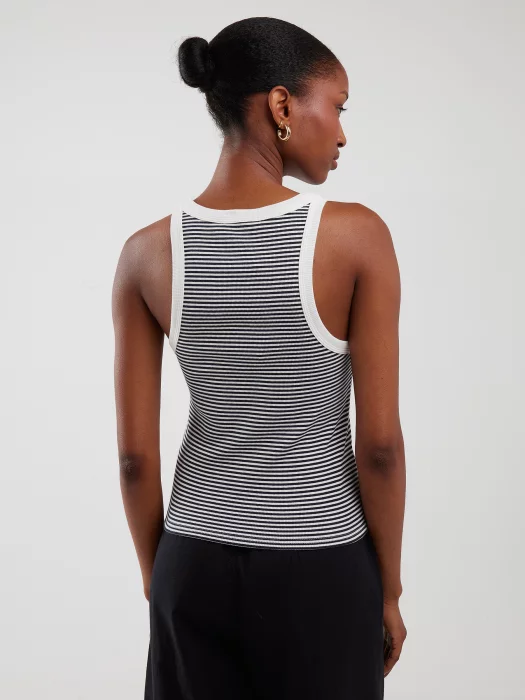 Koszulka damska slim na ramiączkach w prążek biało-granatowa Livia 403