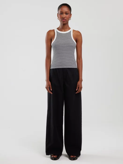 Koszulka damska slim na ramiączkach w prążek biało-granatowa Livia 403