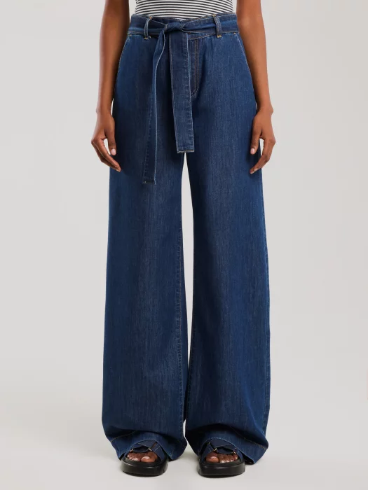 Jeansy damskie wide z paskiem granatowe Julii 550