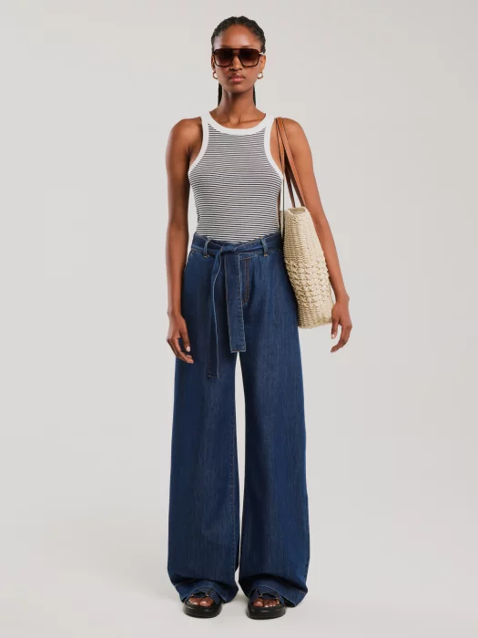 Jeansy damskie wide z paskiem granatowe Julii 550