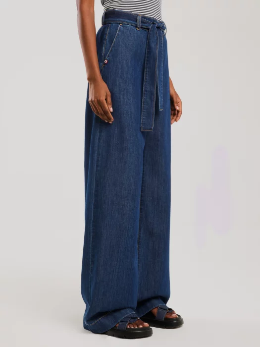 Jeansy damskie wide z paskiem granatowe Julii 550