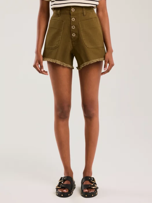 Szorty damskie z surowym wykończeniem khaki Gusti 303