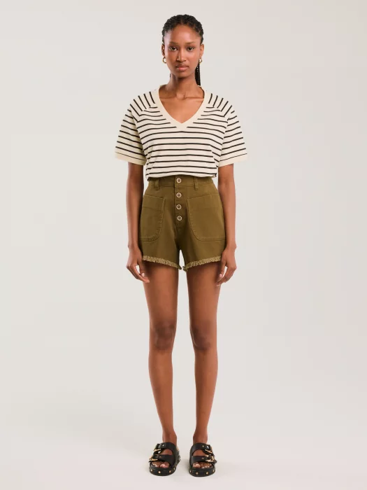 Szorty damskie z surowym wykończeniem khaki Gusti 303