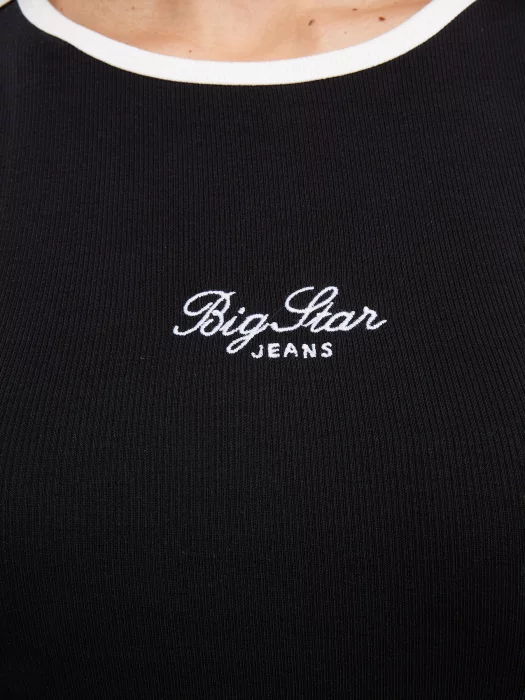 Koszulka damska slim na ramiączkach z kontrastowym wykończeniem czarna Arisa 906