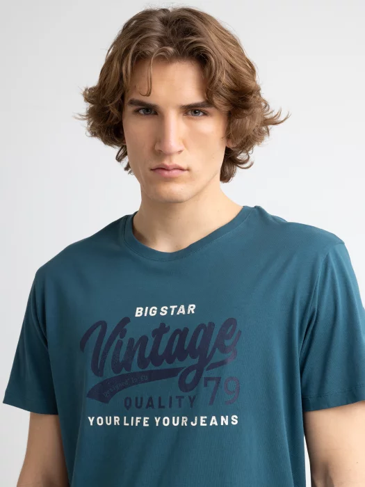 Koszulka męska oversize z nadrukiem na piersi zielona Gralis 304