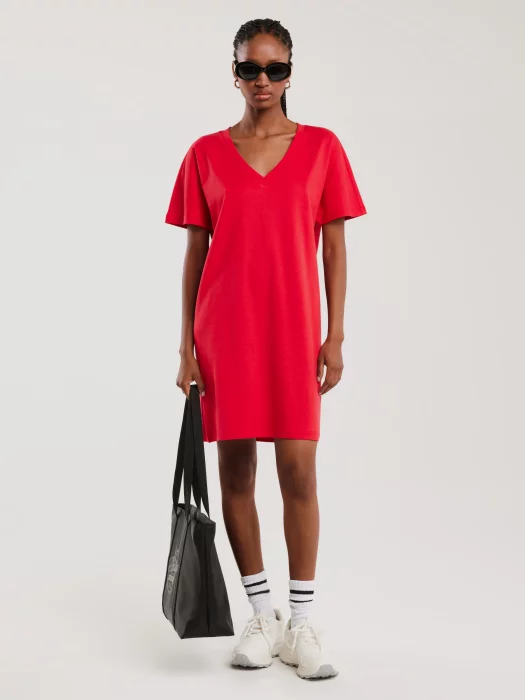 Sukienka damska bawełniana z krótkim rękawem czerwona Zorkaya 603