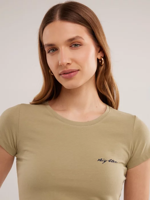 Koszulka damska slim z niewielkim logo zielona Irsera 300