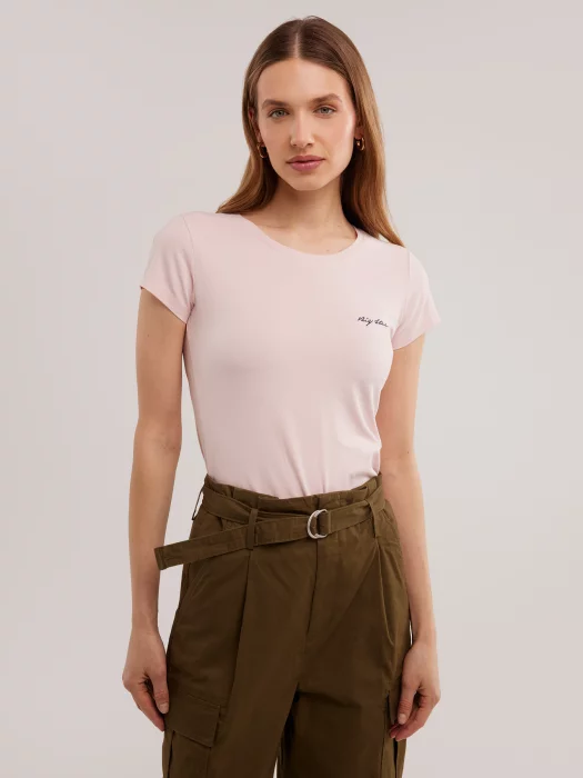 Koszulka damska slim z niewielkim logo różowa Irsera 600