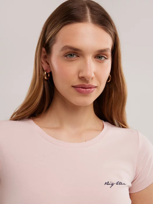 Koszulka damska slim z niewielkim logo różowa Irsera 600