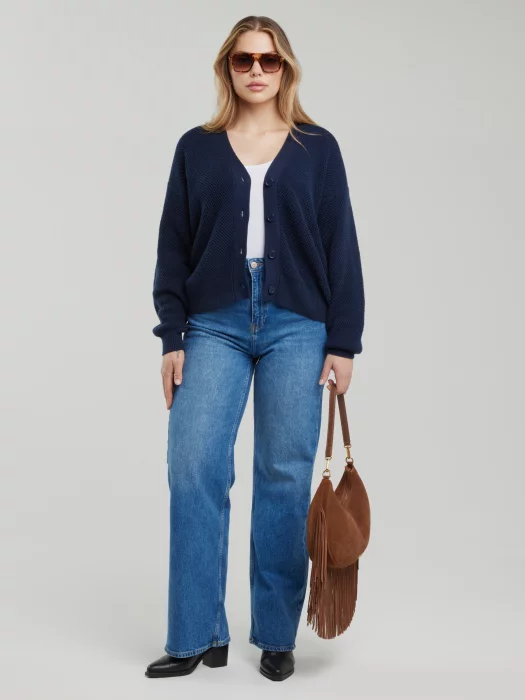 Sweter kardigan damski o strukturalnym splocie granatowy Sabira 403