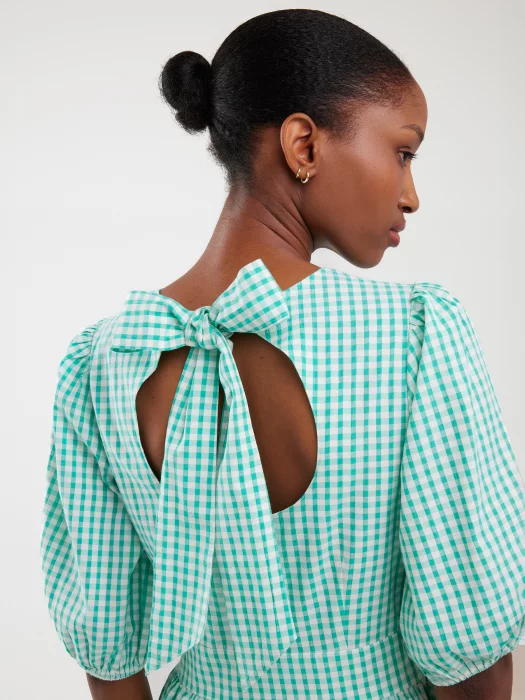 Sukienka damska midi w drobną kratkę z wiązaniem na plecach turkusowa Tiko 302