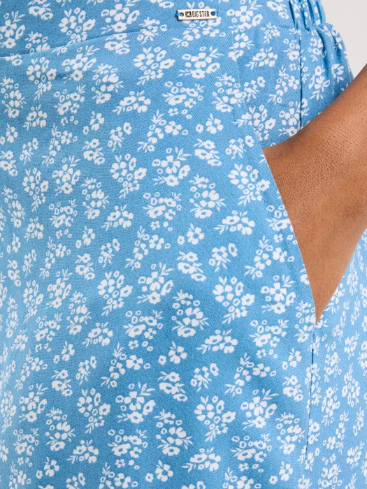 Spodnie damskie wide z wiskozy z motywem kwiatowym niebieskie Bohimi 402