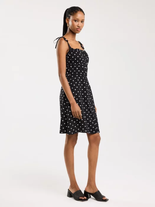 Sukienka damska mini z wiskozy w kropki czarna Casie 906