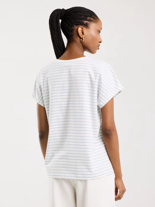 Koszulka damska w paski biało-niebieska Aleksa 400