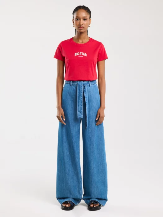 Koszulka damska bawełniana z nadrukiem czerwona Benea 603