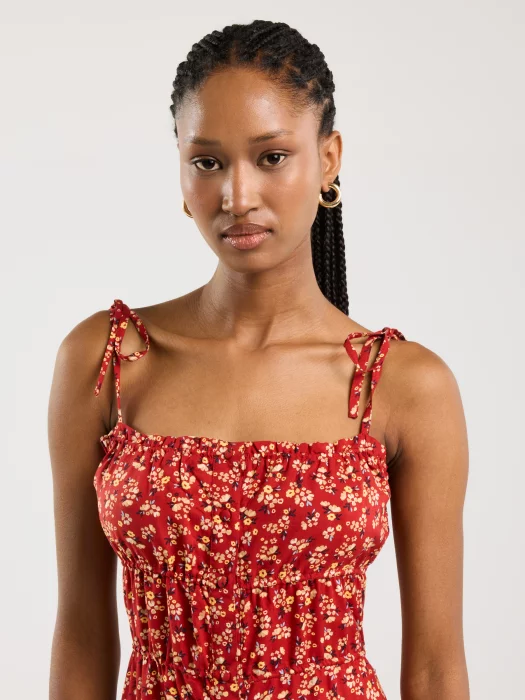 Sukienka damska mini z wiskozy z motywem kwiatowym czerwona Casie 603