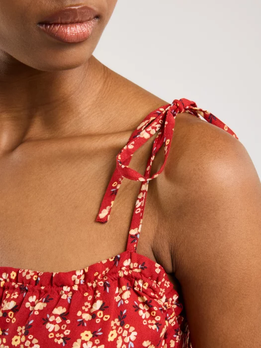 Sukienka damska mini z wiskozy z motywem kwiatowym czerwona Casie 603