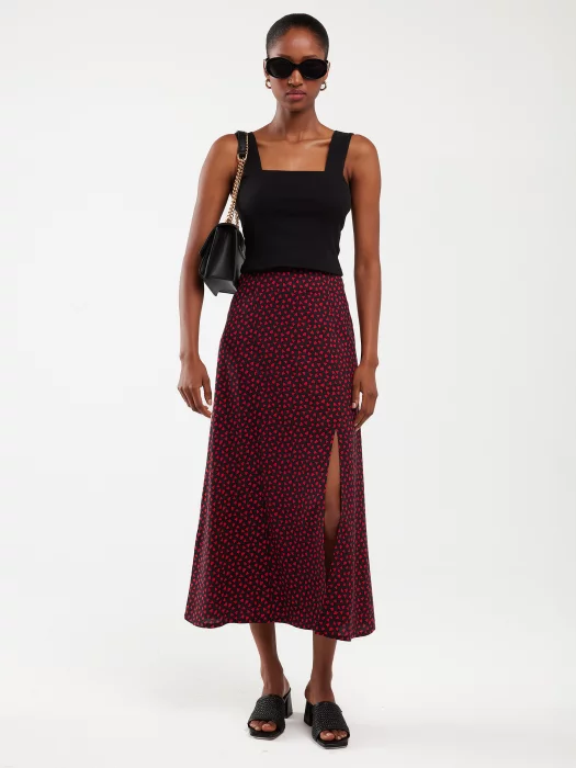 Spódnica damska midi z wiskozy w serduszka czarna Deluni 906