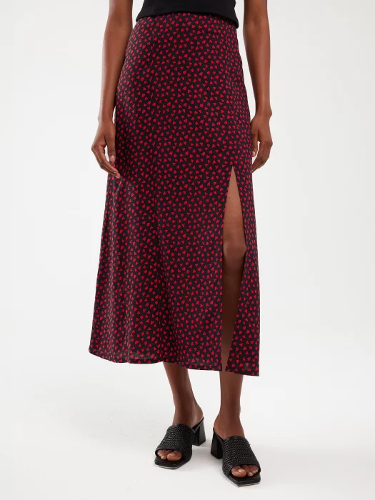 Spódnica damska midi z wiskozy w serduszka czarna Deluni 906