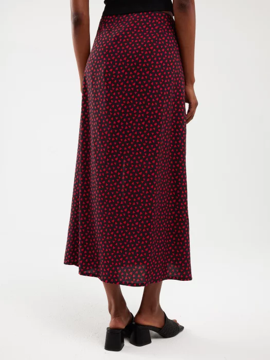 Spódnica damska midi z wiskozy w serduszka czarna Deluni 906
