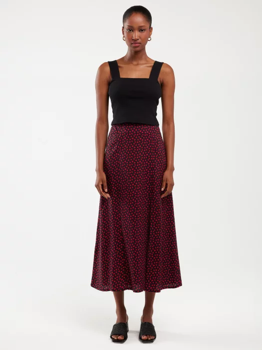 Spódnica damska midi z wiskozy w serduszka czarna Deluni 906