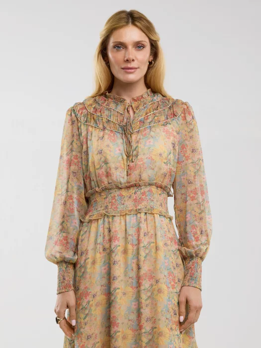 Sukienka damska midi szyfonowa z motywem kwiatowym Adare 300