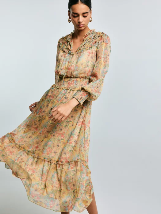 Sukienka damska midi szyfonowa z motywem kwiatowym Adare 300