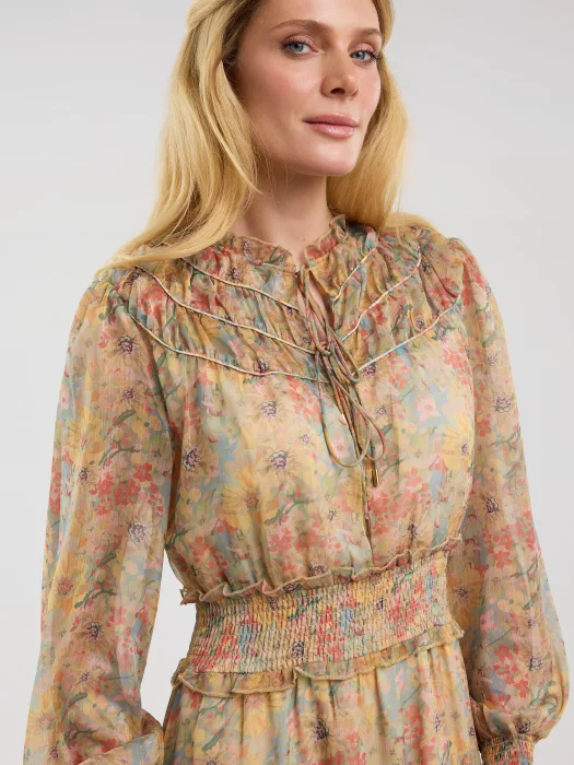 Sukienka damska midi szyfonowa z motywem kwiatowym Adare 300