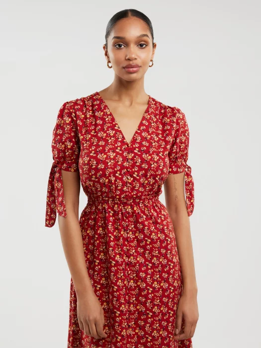 Sukienka damska midi z wiskozy z motywem kwiatowym czerwona Paregi 603