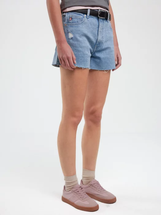 Szorty damskie jeansowe z surowym wykończeniem z kolekcji Authentic niebieskie Authentic Girl 284