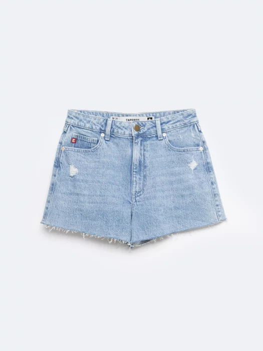 Szorty damskie jeansowe z surowym wykończeniem z kolekcji Authentic niebieskie Authentic Girl 284