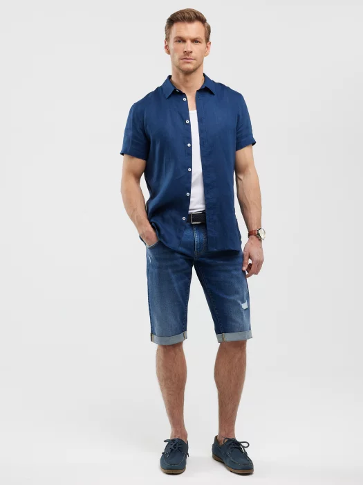 Szorty męskie jeansowe z przetarciami granatowe Conner 407