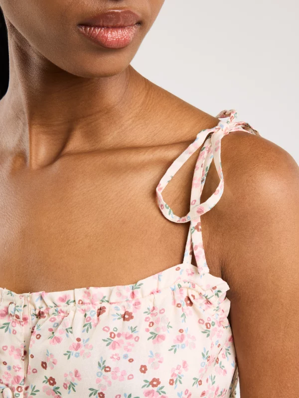 Sukienka damska mini z wiskozy z motywem kwiatowym kremowa Casie 102