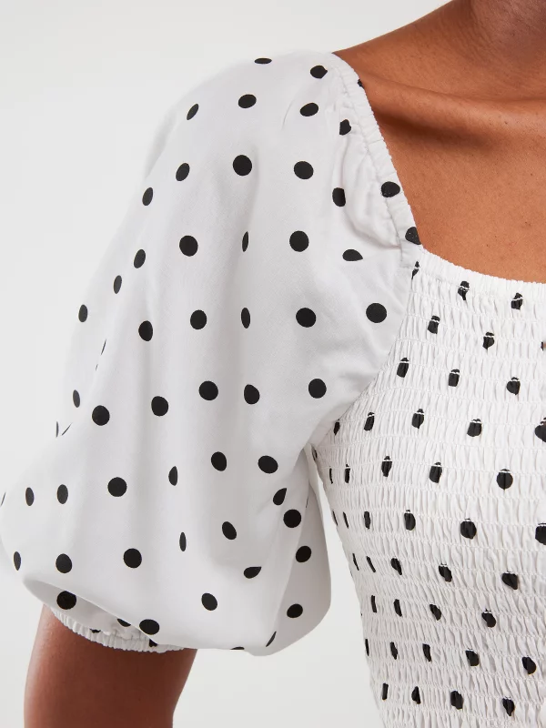 Sukienka damska midi z wiskozy w kropki biała Sotini 100