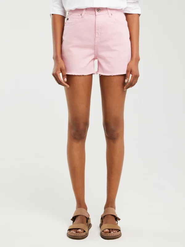 Szorty damskie jeansowe z surowym wykończeniem różowe Alice 869