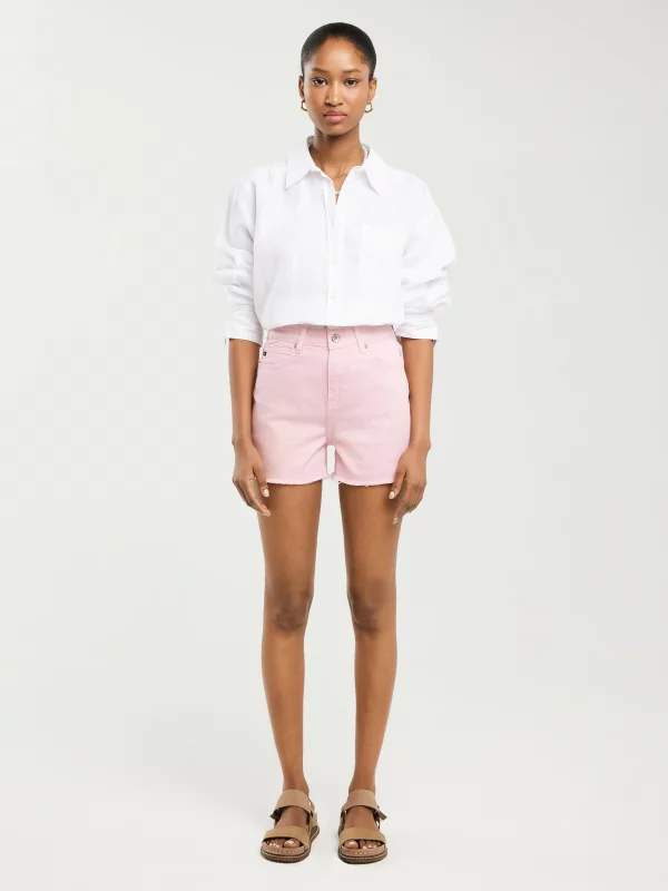 Szorty damskie jeansowe z surowym wykończeniem różowe Alice 869