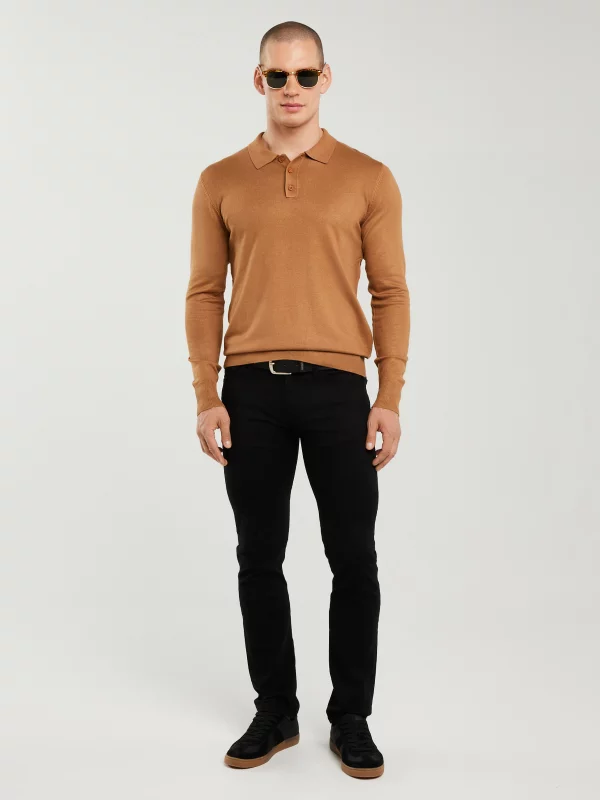 Sweter męski z kołnierzykiem polo brązowy Bradson 802