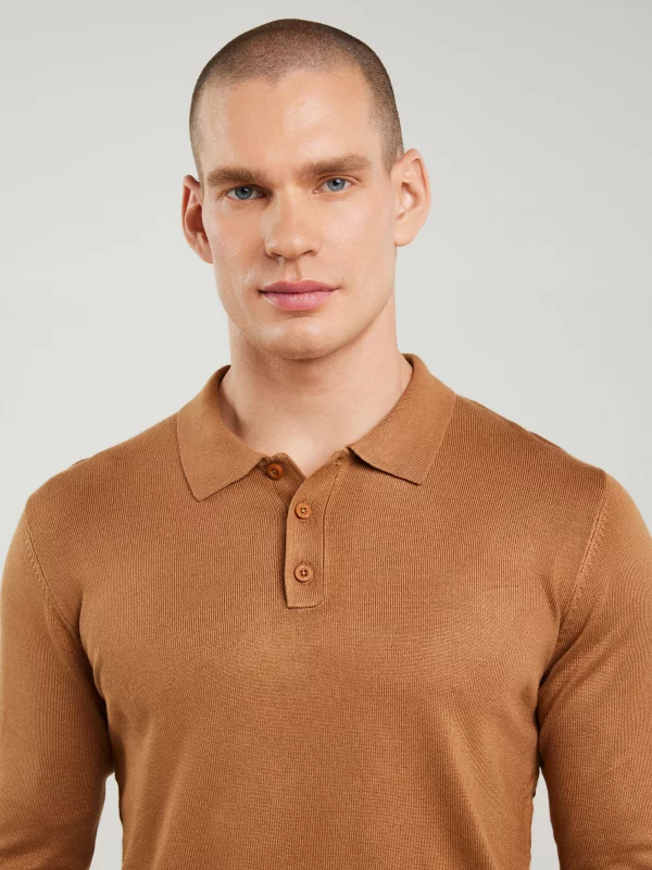 Sweter męski z kołnierzykiem polo brązowy Bradson 802